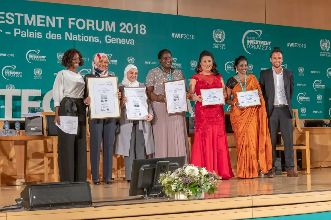 Dr. CeeVee receiving the UNCTAD Empretec Women in Business Award at the United Nations, Geneva